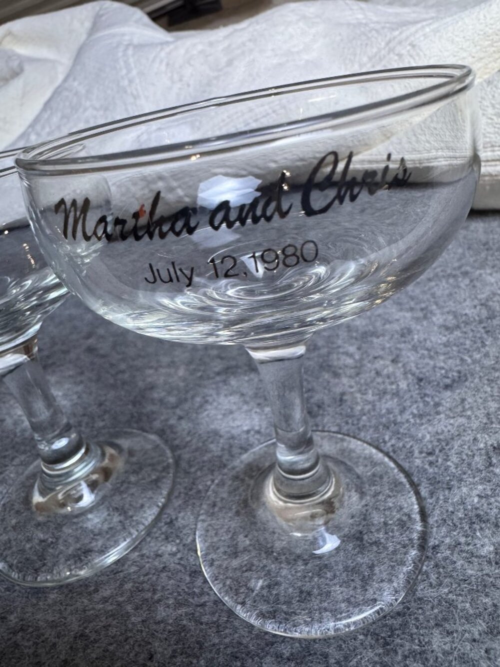 Vintage 1980 Personalized Wedding Champagne Coupe Glasses, Set of 2 - Picture 6 of 7